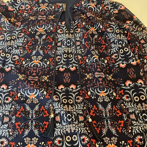 Vince Camuto Bohemian Paisley Blue Chiffon Bell Sleeve Shift Dress Size 4 - Picture 7 of 11